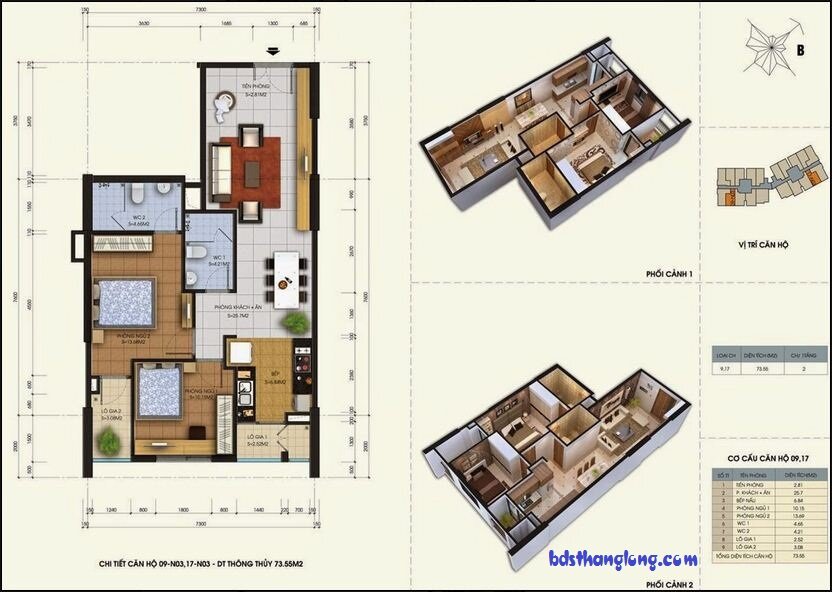 Thiết kế căn hộ N03 chung cư 87 Lĩnh Nam